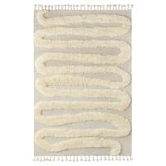 Handwoven Snake Rya Wool Rug White Large