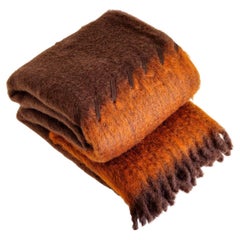 Handwoven Soft Mohair Blanket with Suede Stitch in Brown and Burnt Sienna