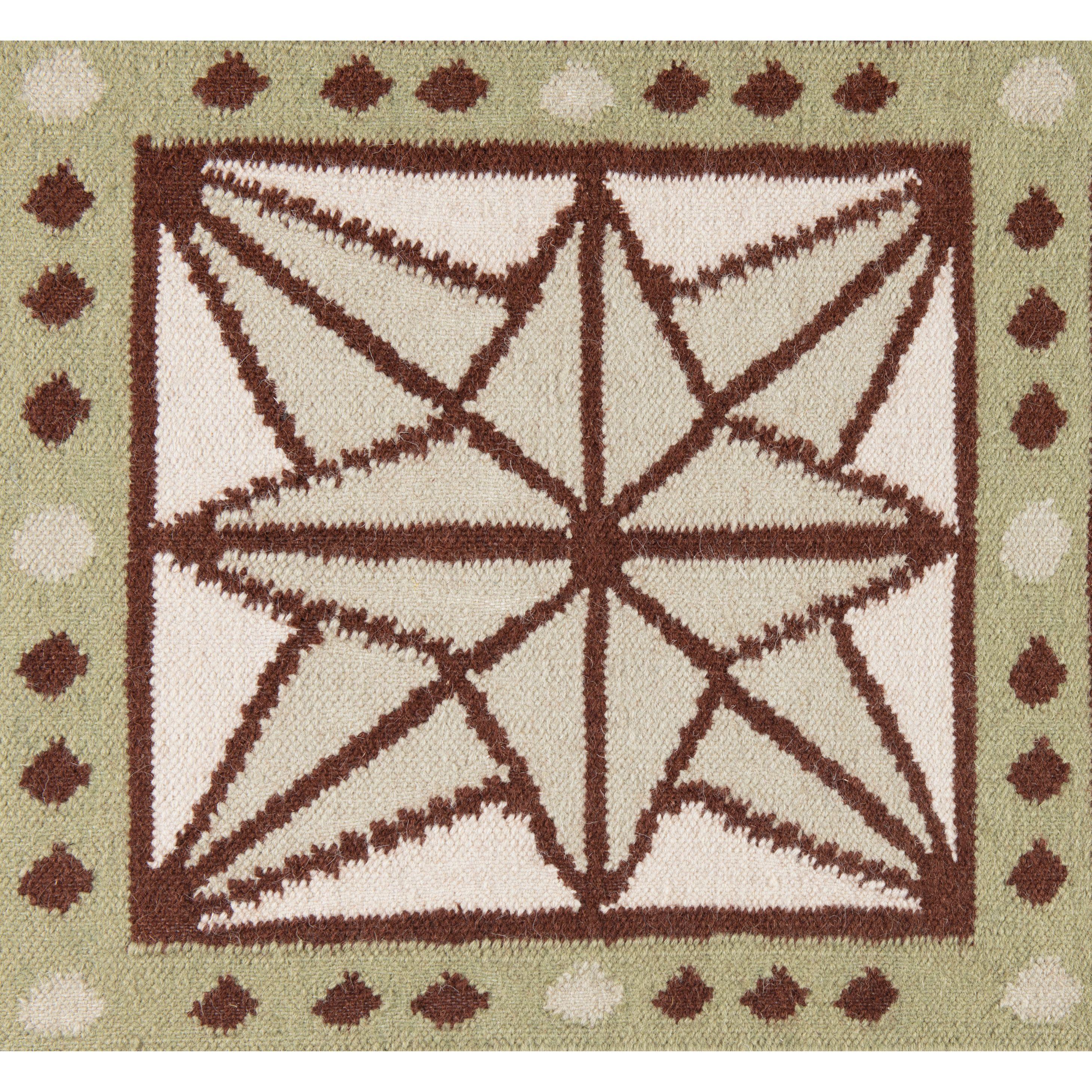 Tessuto a mano Tappeto con nappe a stella intrecciate a mano, 9' x 12', Celadon, Chocolate, Sage e Eggshell in vendita
