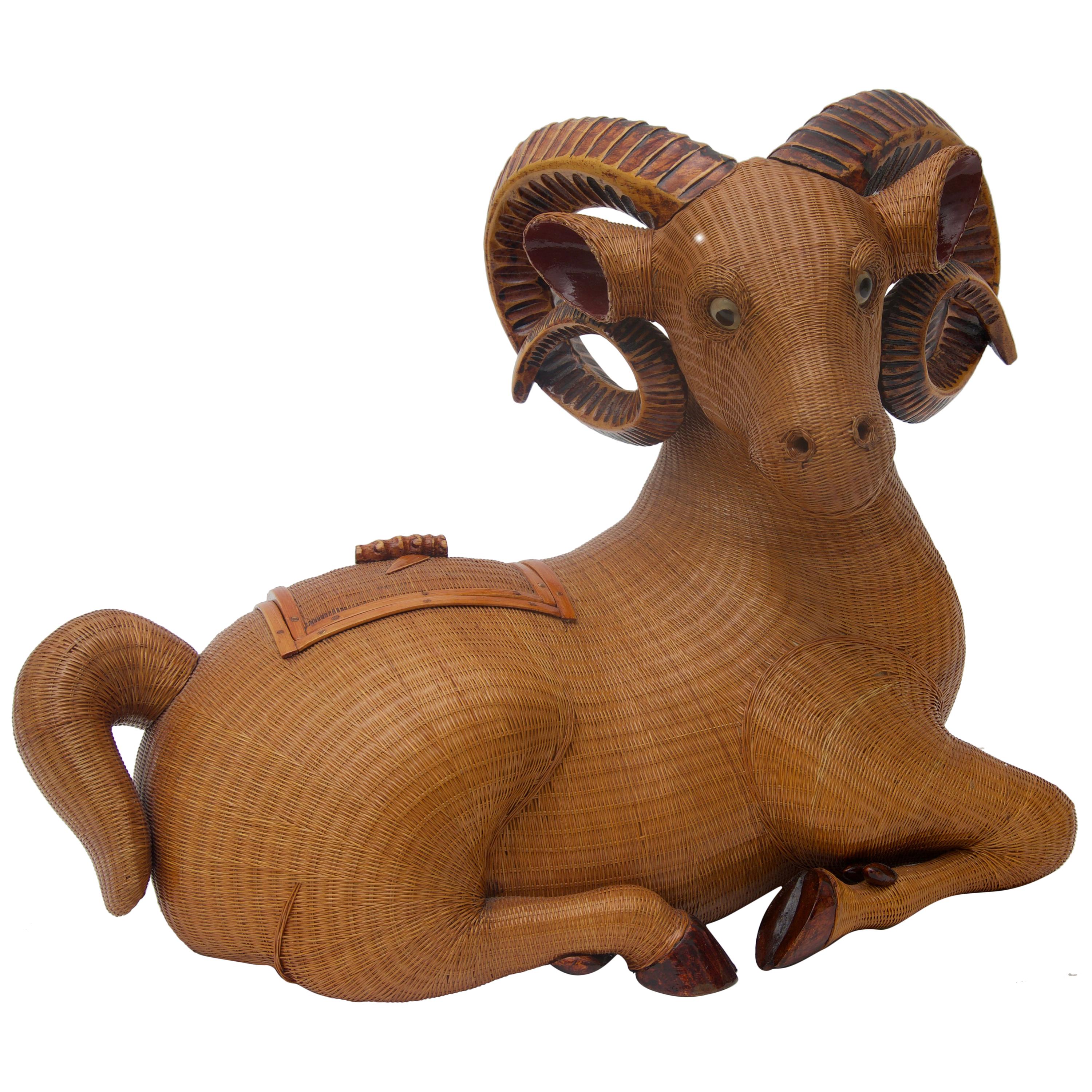 Handwoven Straw Figure of a Reclining Ram