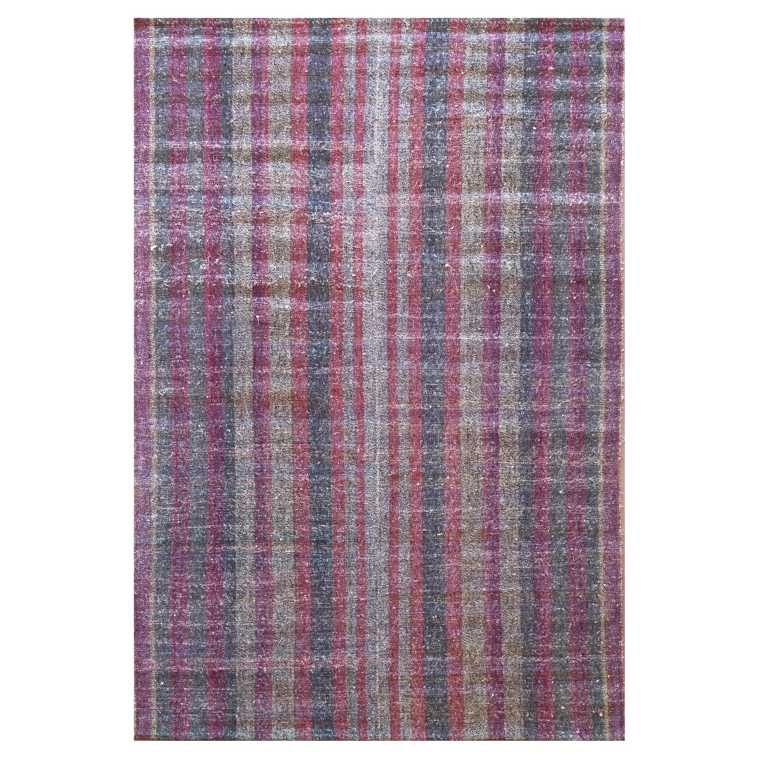 Handwoven Striped Contemporary Turkish Flatweave Rug For Sale