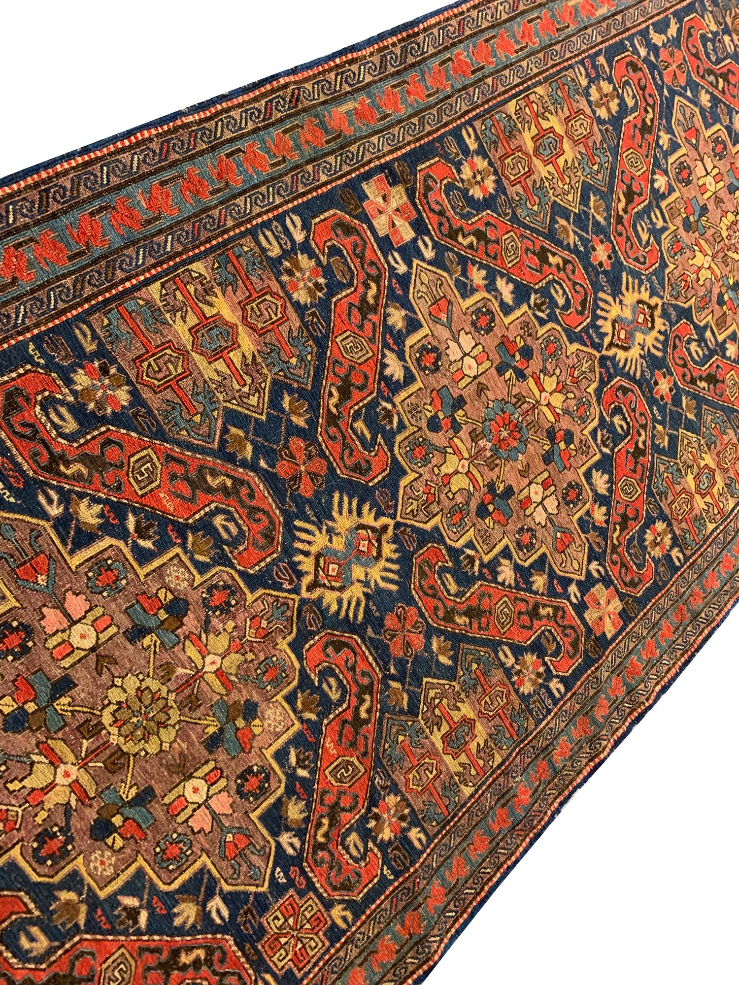 Mid-Century Modern Handwoven Sumakh Kilims Caucasian Antique Carpet Rust Wool Area Rug For Sale