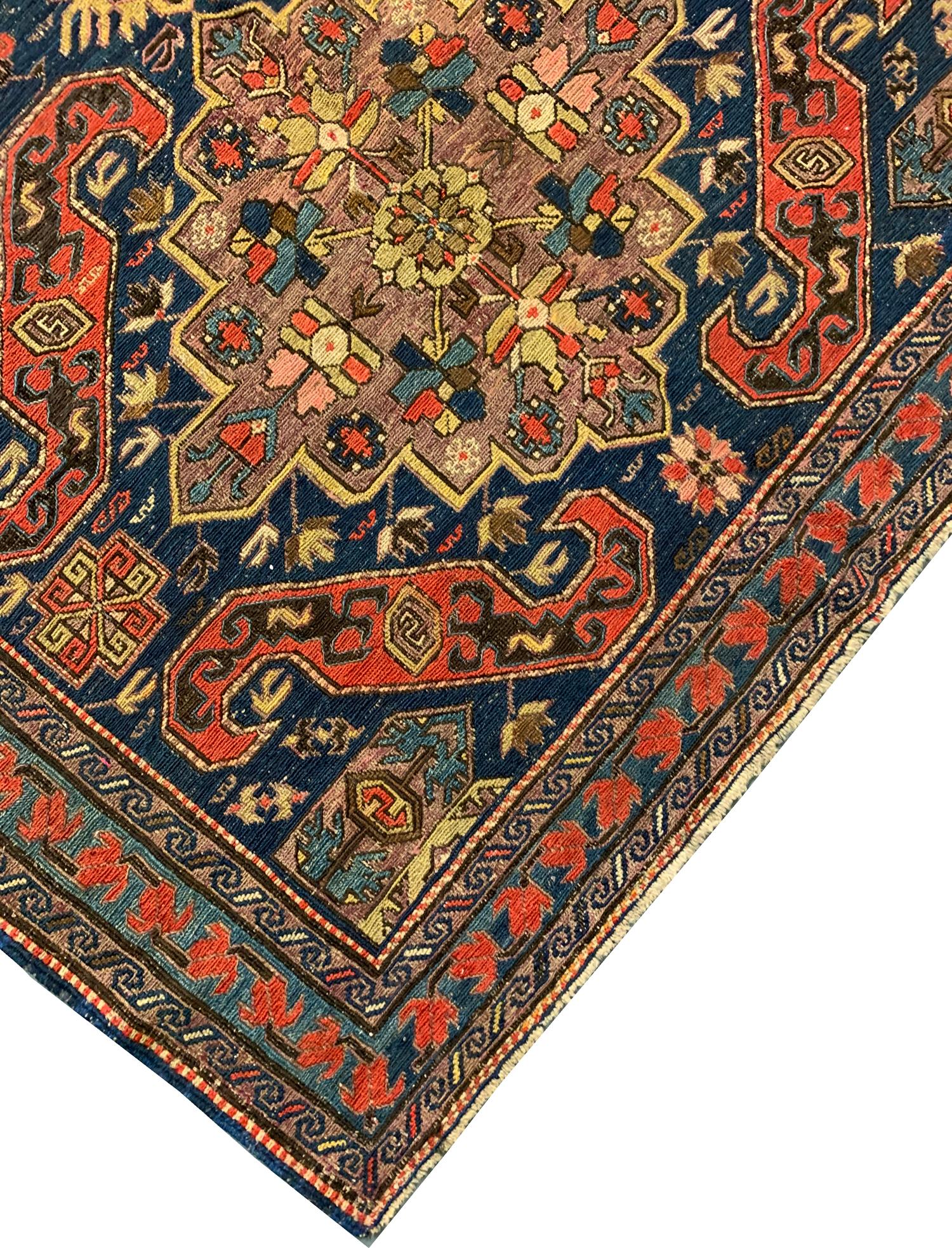 Needlework Handwoven Sumakh Kilims Caucasian Antique Carpet Rust Wool Area Rug For Sale