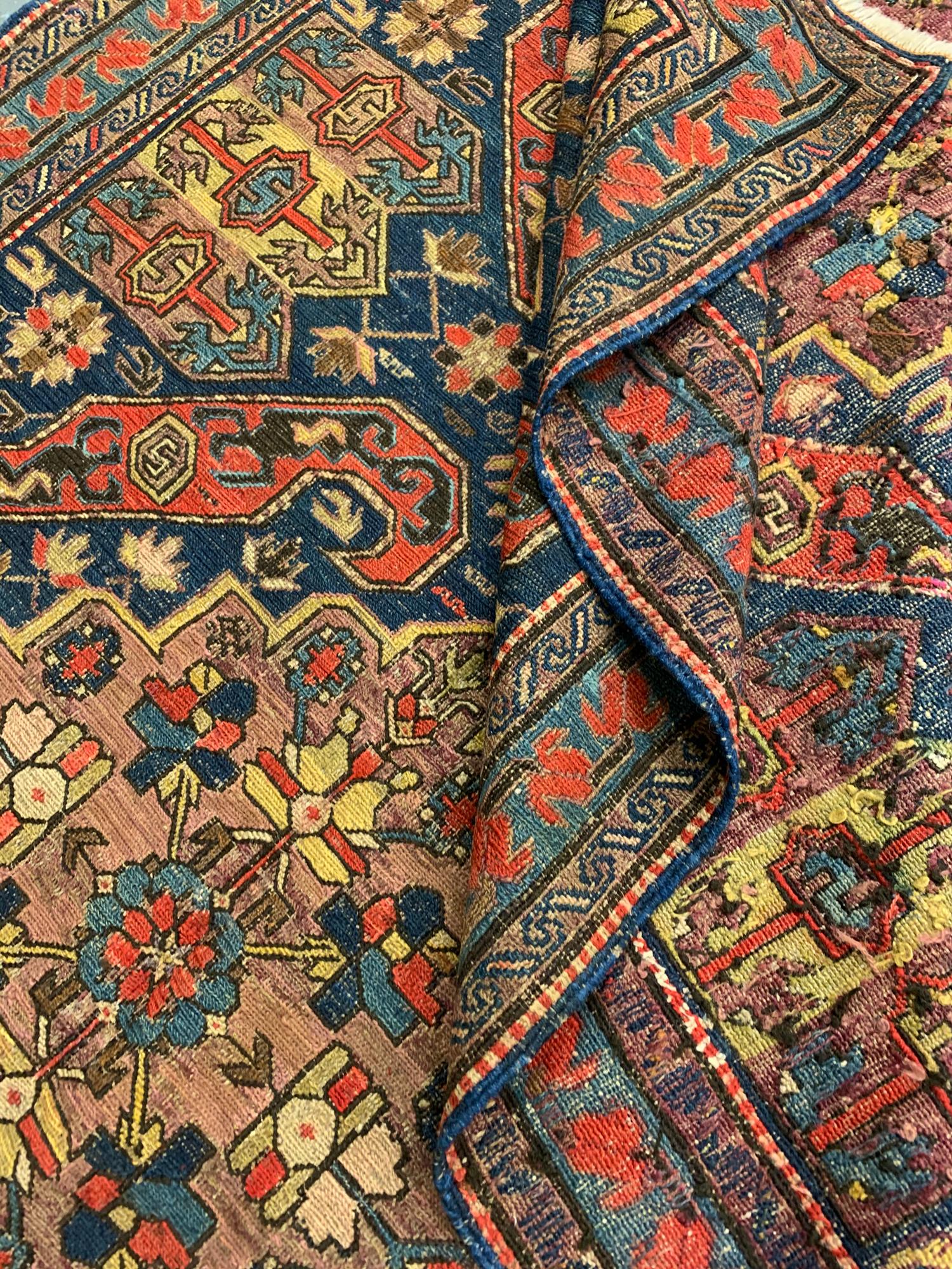 Late 19th Century Handwoven Sumakh Kilims Caucasian Antique Carpet Rust Wool Area Rug For Sale