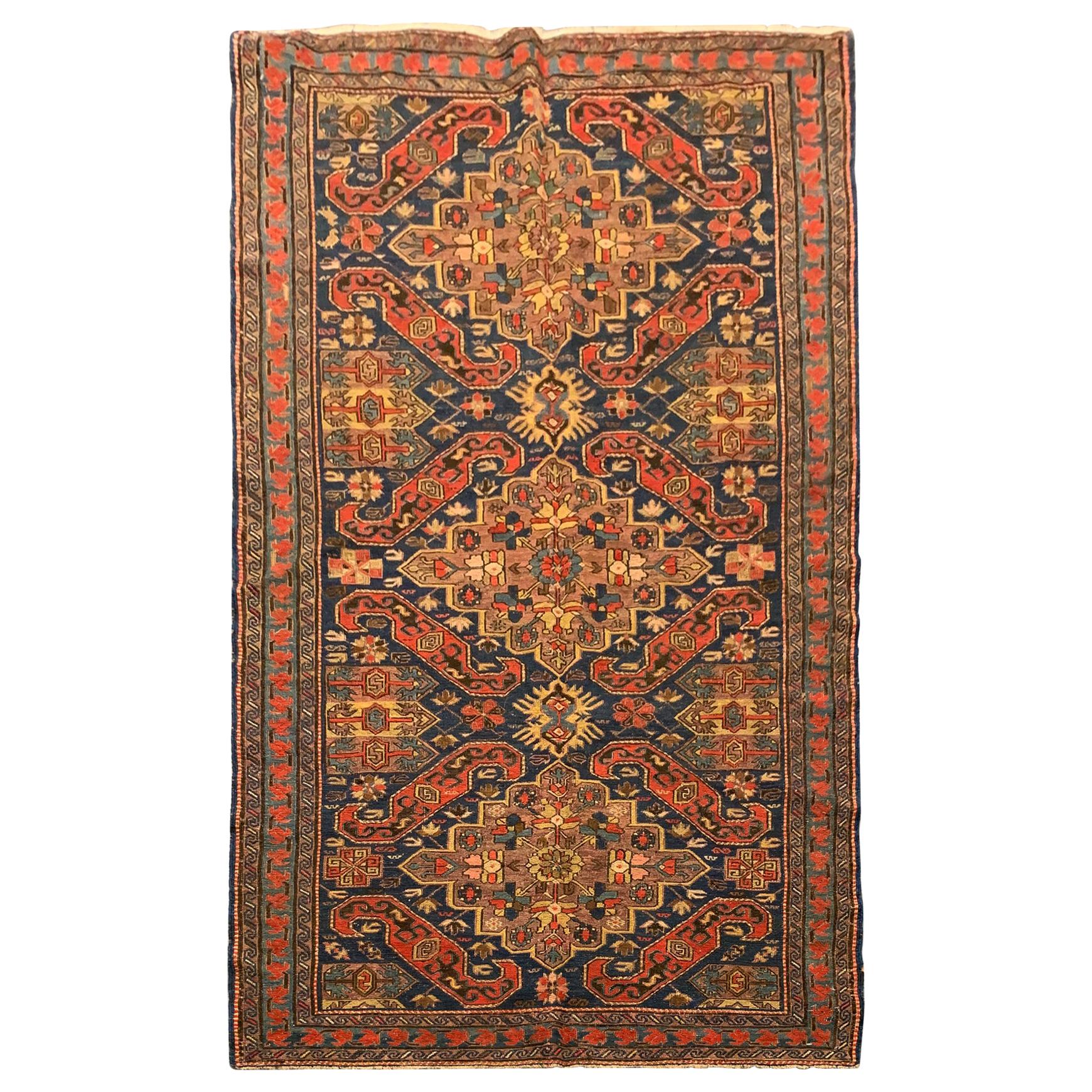 Handwoven Sumakh Kilims Caucasian Antique Carpet Rust Wool Area Rug For Sale