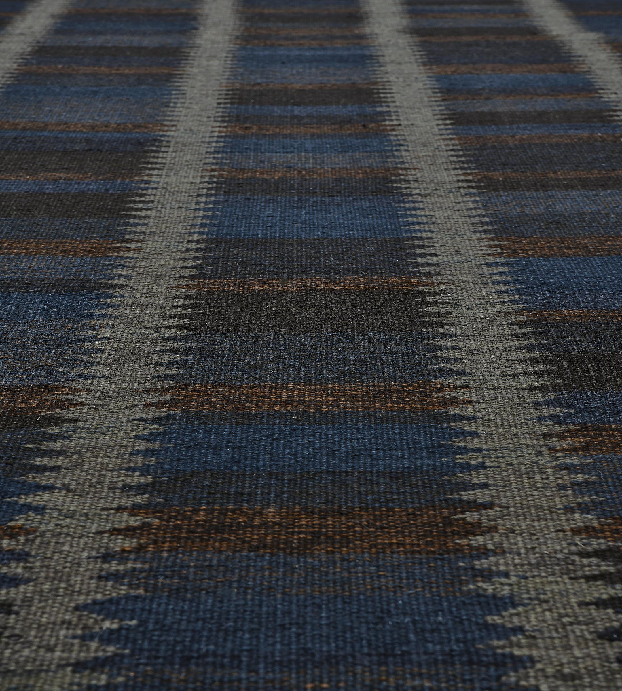 Contemporary Handwoven Swedish Inspired Flat-Weave Wool Rug For Sale