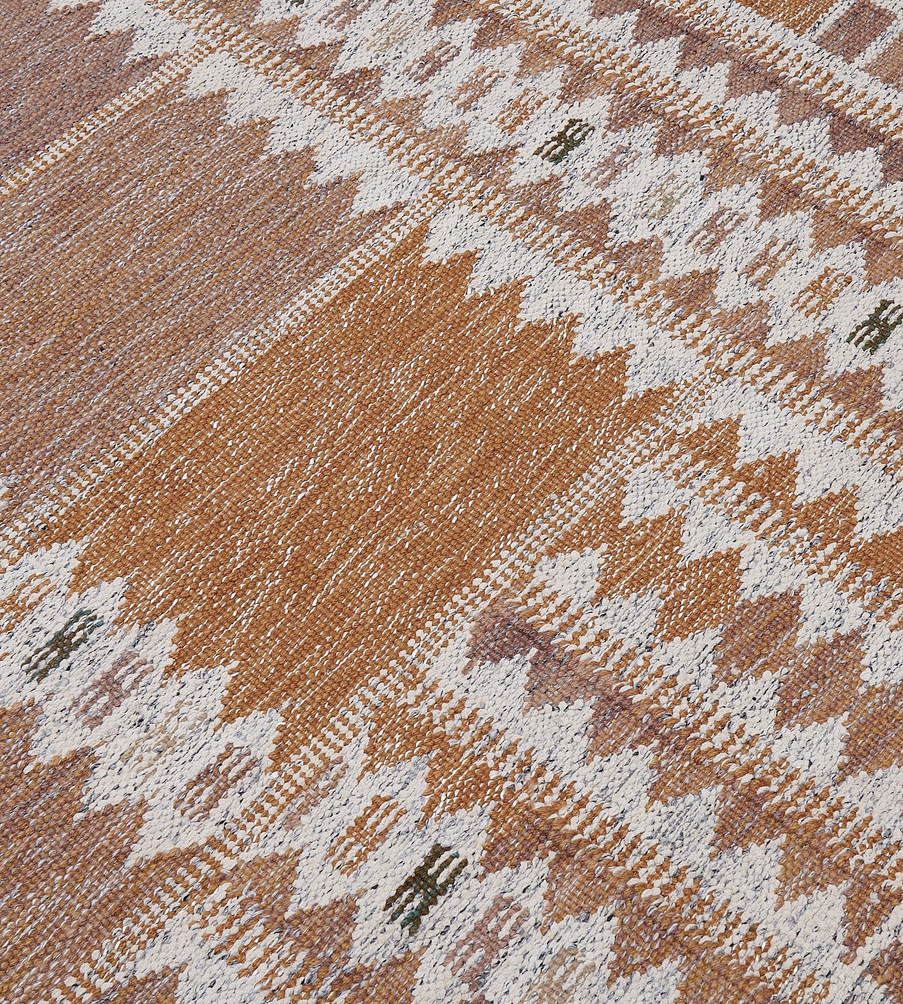 Hand-Knotted Handwoven Swedish Inspired Flatweave Rug For Sale