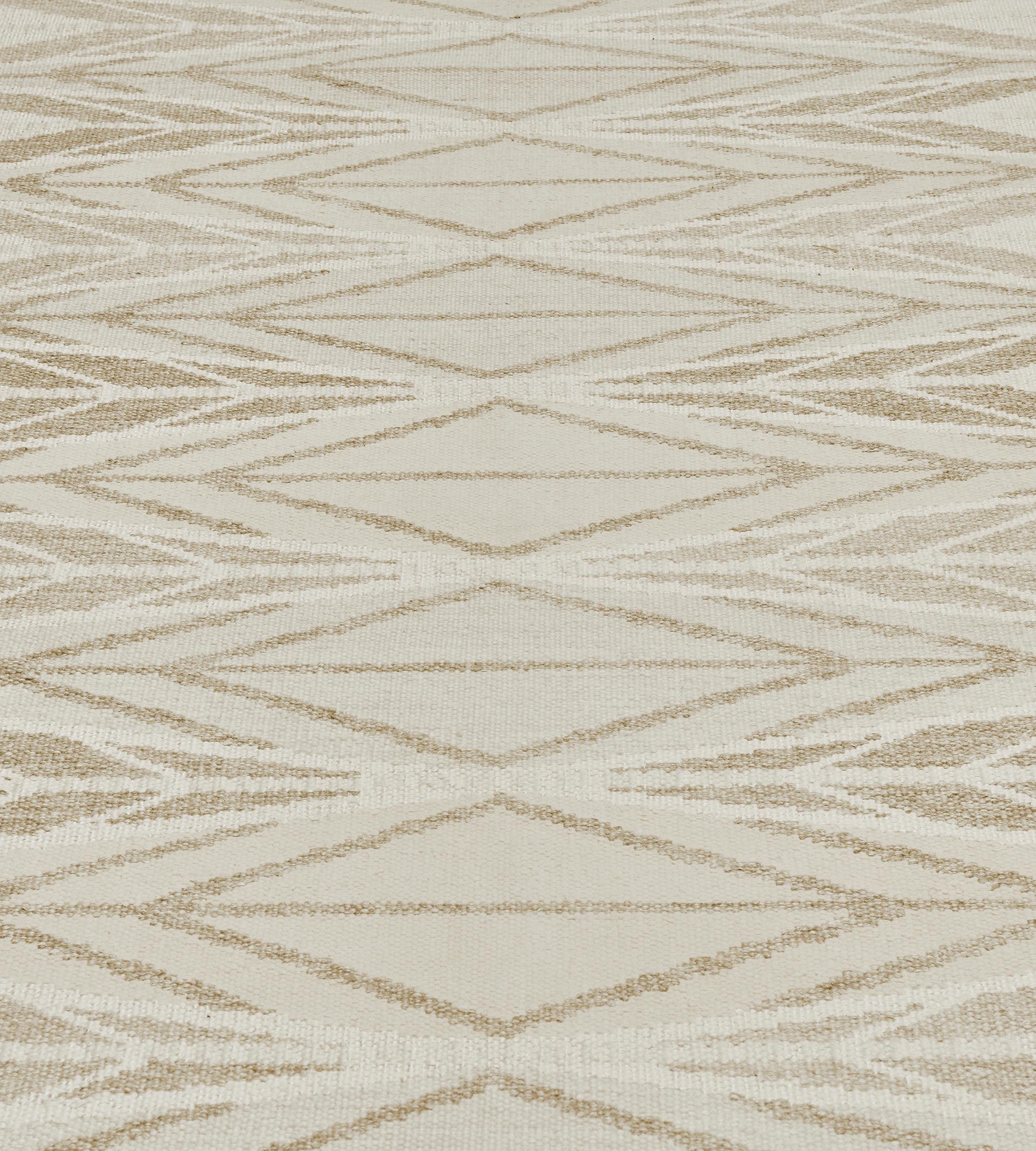 Handwoven Swedish Kilim Inspired Wool Rug For Sale 2