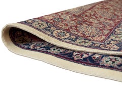 Elfenbeinfarbener, roter und marineblauer handgewebter Teppich im Tabriz-Stil aus Wolle