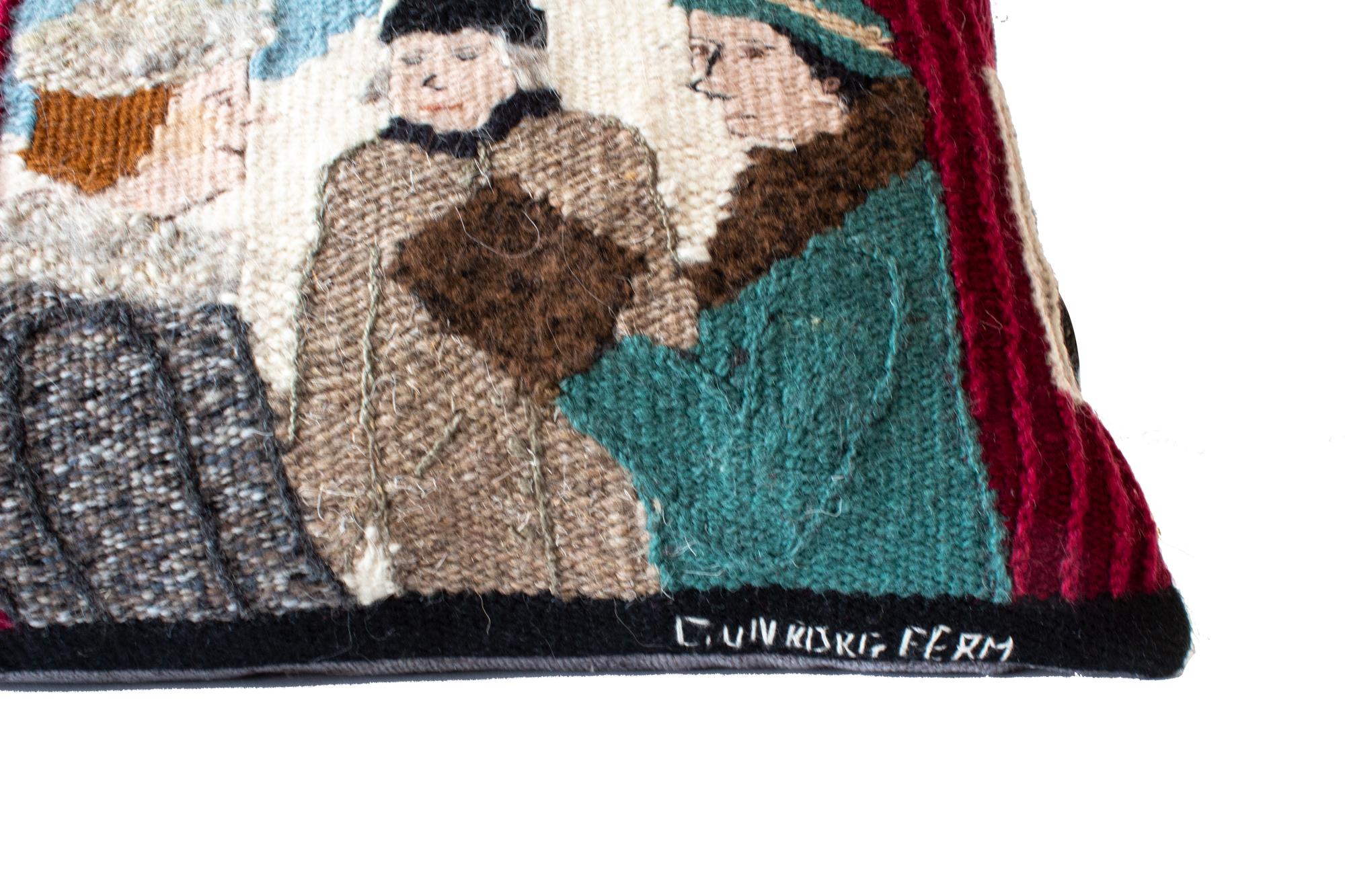 Folk Art Handwoven Tapestry Cushion Show a Local Motif by Swedish Artist Gunborg Ferm