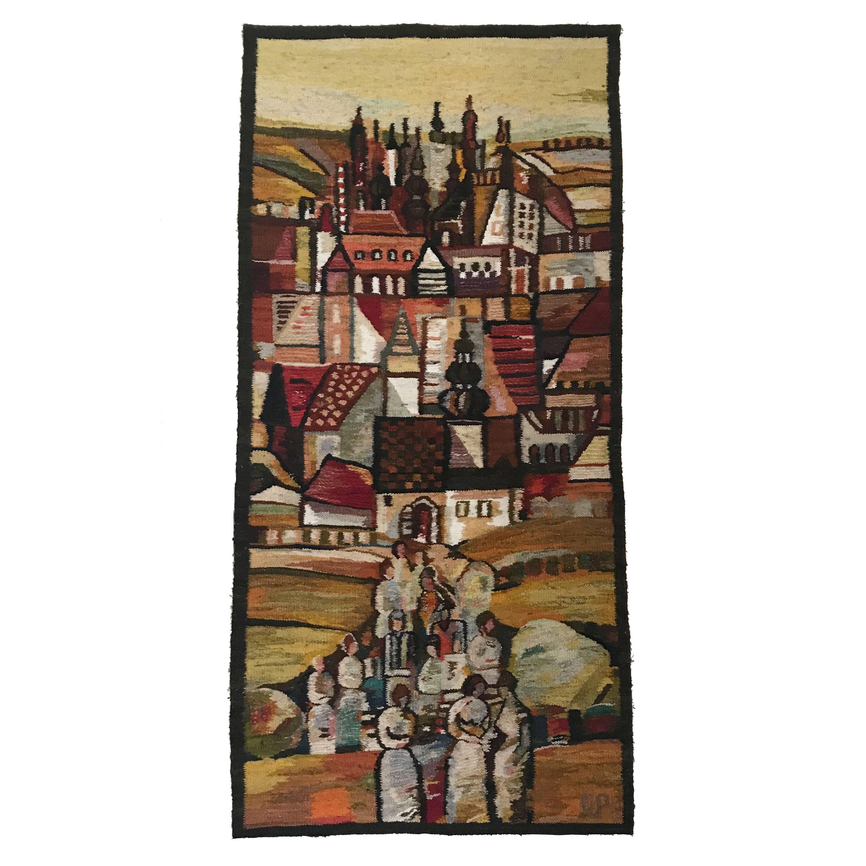 Handwoven Tapestry Gobelin Towers by Piotr Grabowski for Cepelia Poland 1982 For Sale