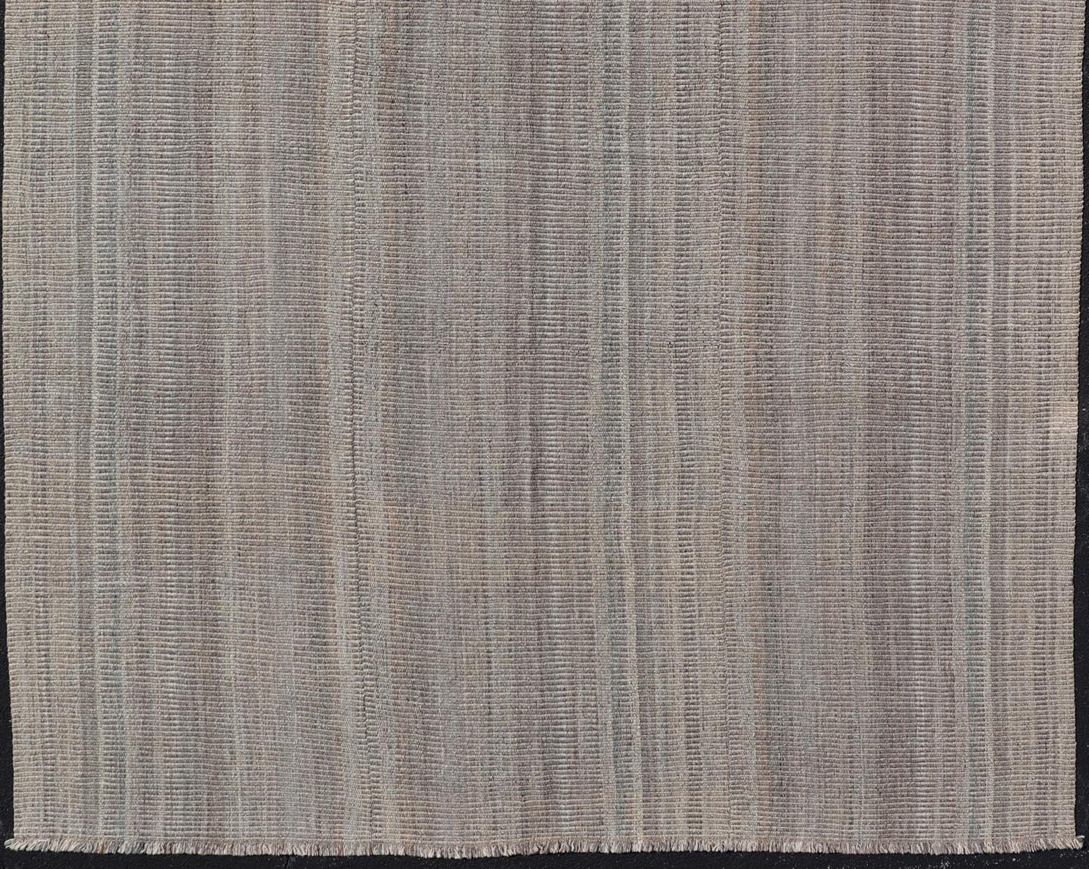 Hand-Woven Handwoven Textured Kilim Rug in Soft Gray and Light Blue Tones 9'3 x 12'4 For Sale