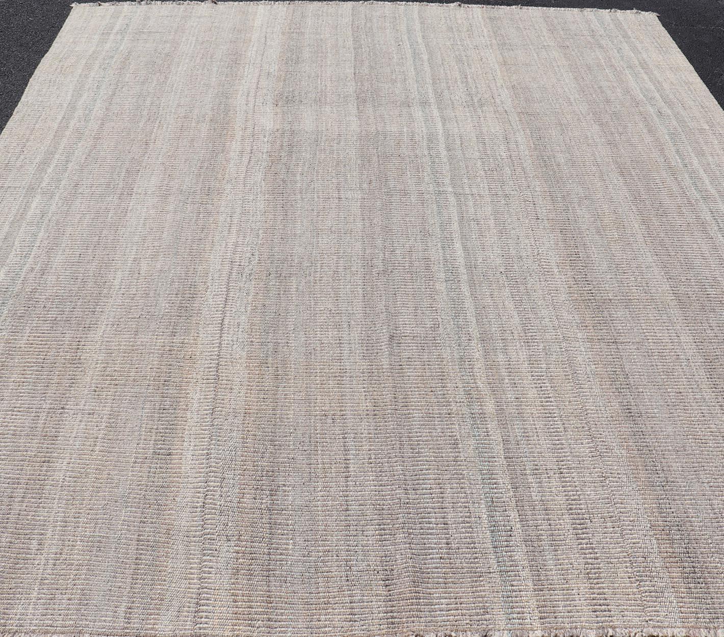 Handwoven Textured Kilim Rug in Soft Gray and Light Blue Tones 9'3 x 12'4 For Sale 2