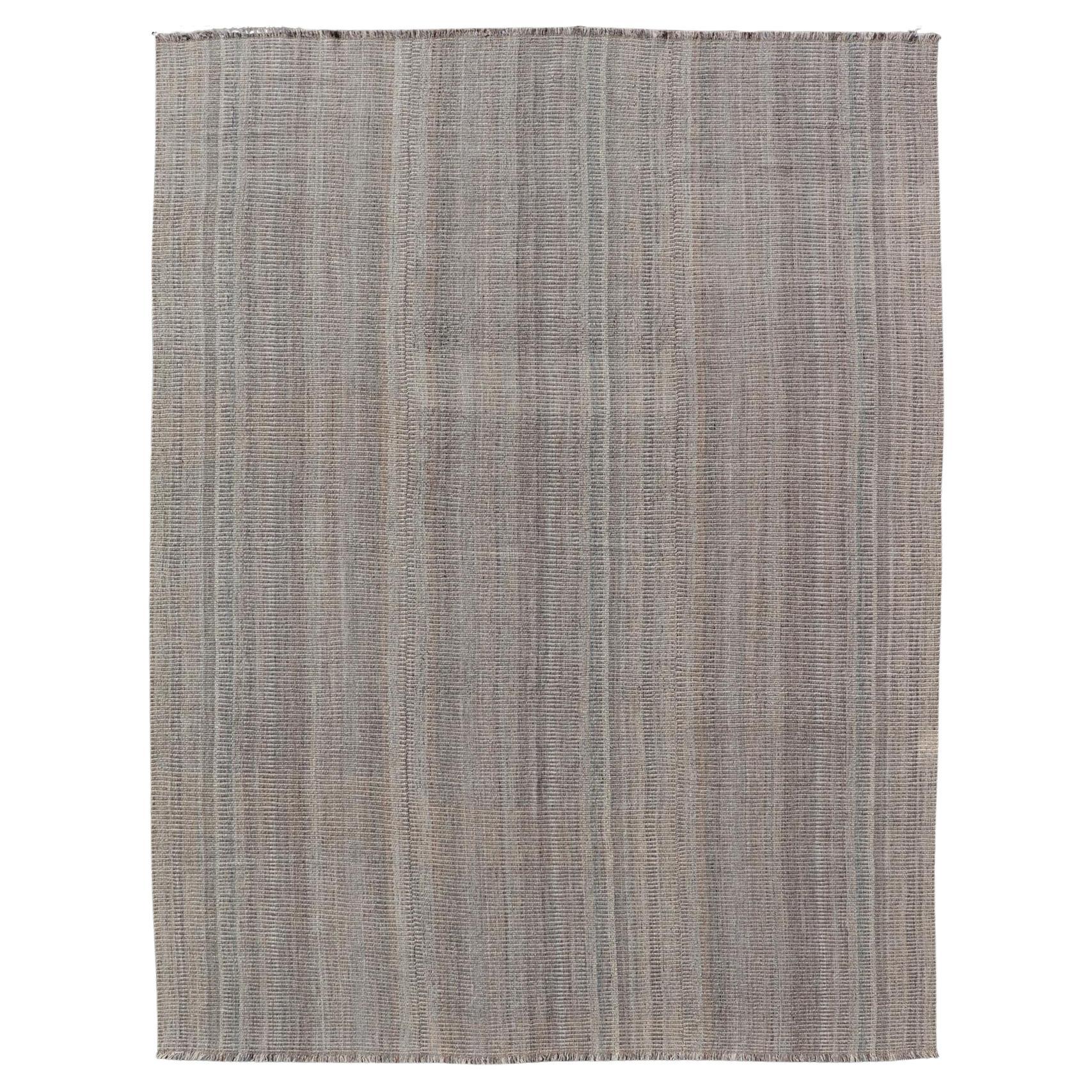 Handwoven Textured Kilim Rug in Soft Gray and Light Blue Tones 9'3 x 12'4 For Sale