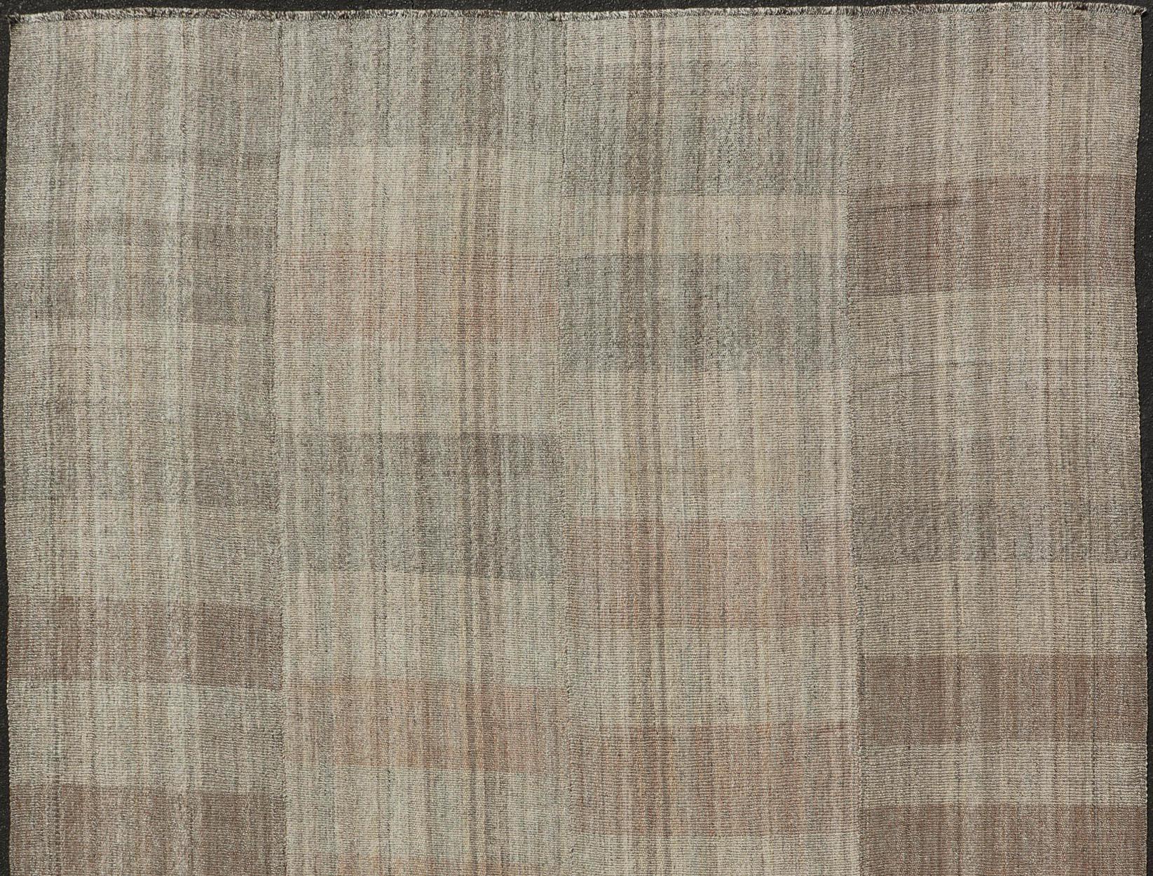 Handwoven Textured Kilim Rug with Subtle Geometric Design 10'4 x 14'4 For Sale 5