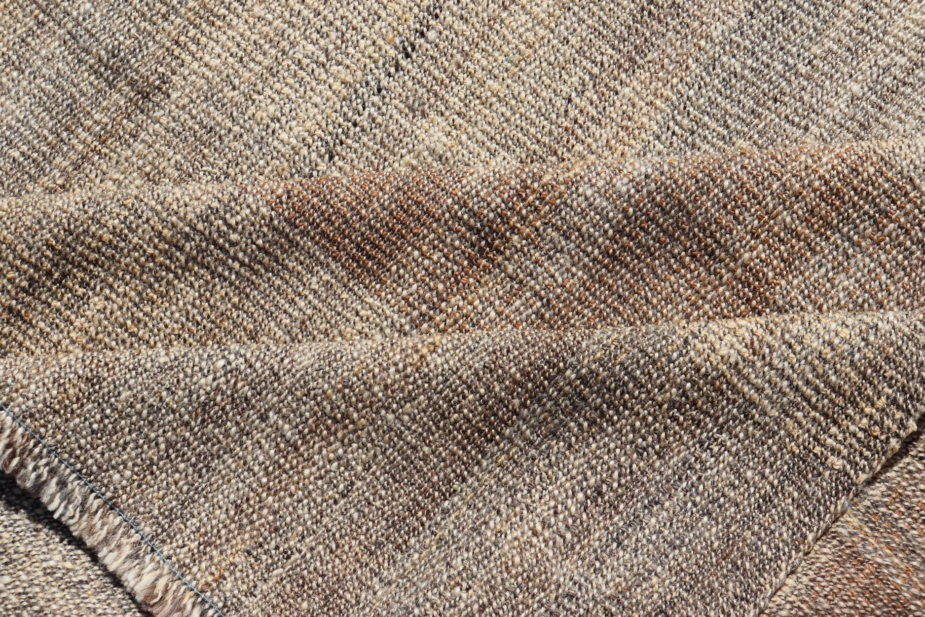 Contemporary Handwoven Textured Kilim Rug with Subtle Geometric Design 10'4 x 14'4 For Sale