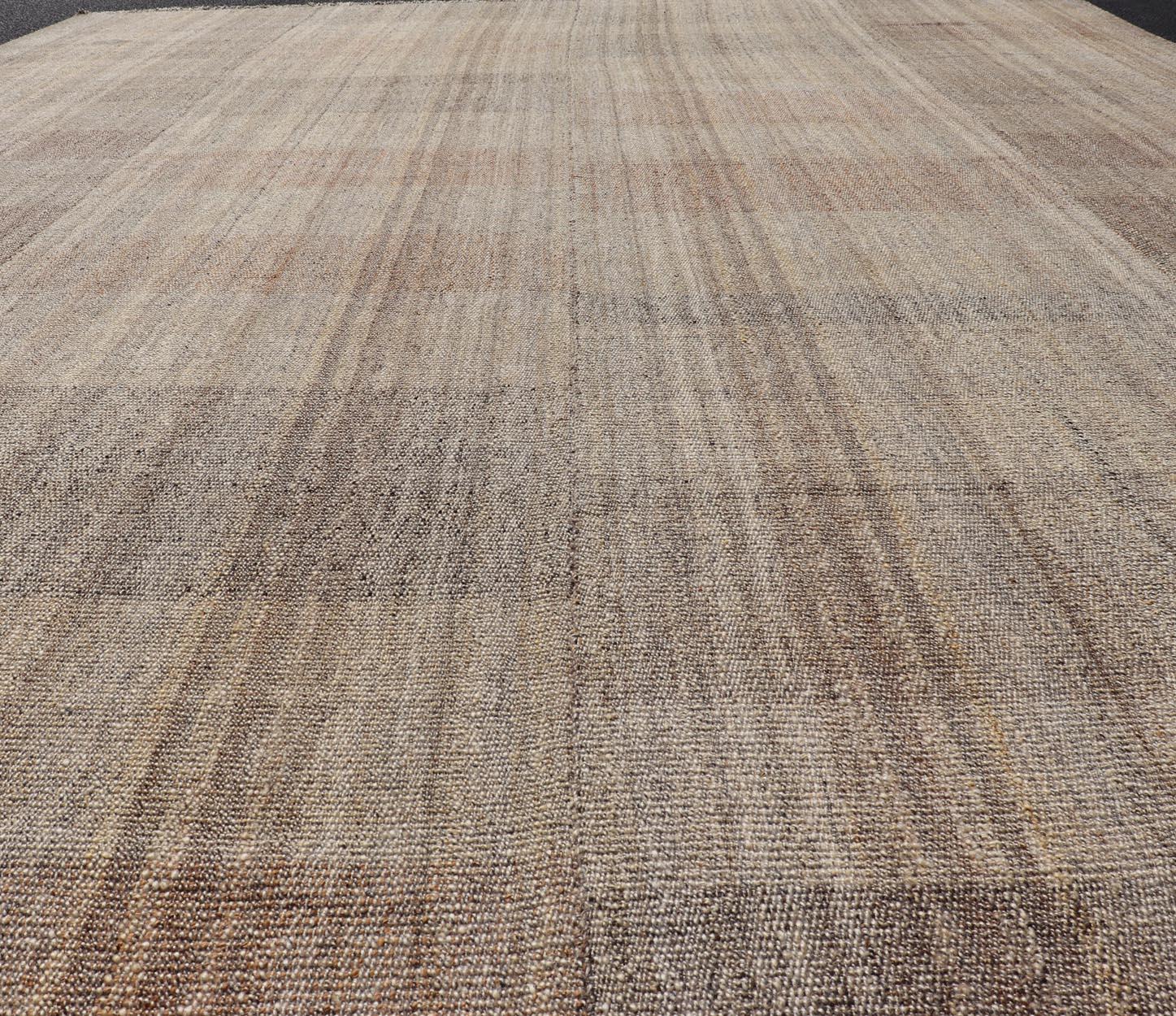 Handwoven Textured Kilim Rug with Subtle Geometric Design 10'4 x 14'4 For Sale 1