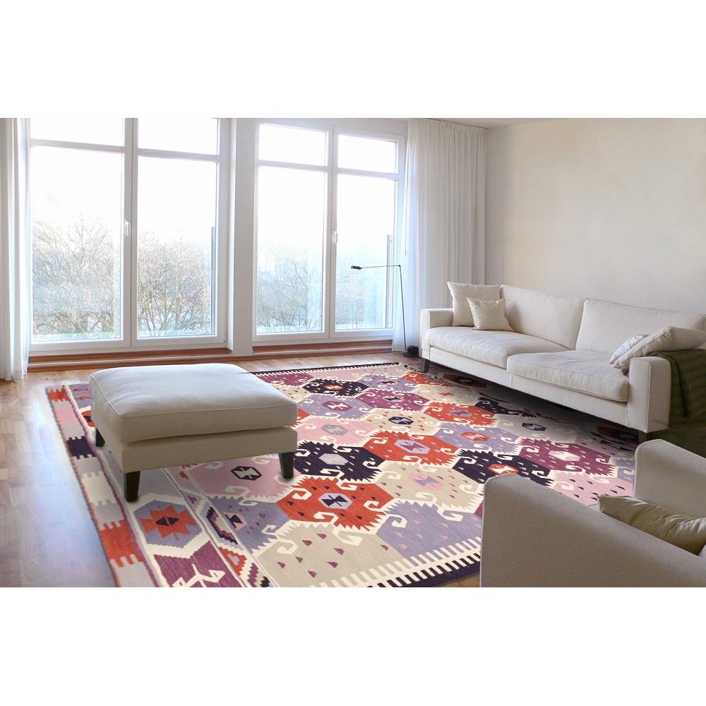 21st Century Handwoven Woolen Traditional Asian Modern Mixed Kilim Carpet, Pink In New Condition For Sale In Berlin, DE