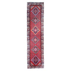 Tapis de couloir traditionnel rouge tissé à la main, long tapis de laine tribal vintage