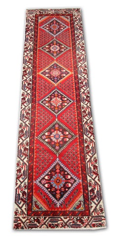 Handwoven Traditional Red Runner Rug, Long Vintage Tribal Wool Carpet