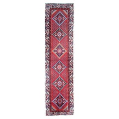 Handgewebter traditioneller roter traditioneller Läufer, langer Vintage-Teppich aus Stammeswolle