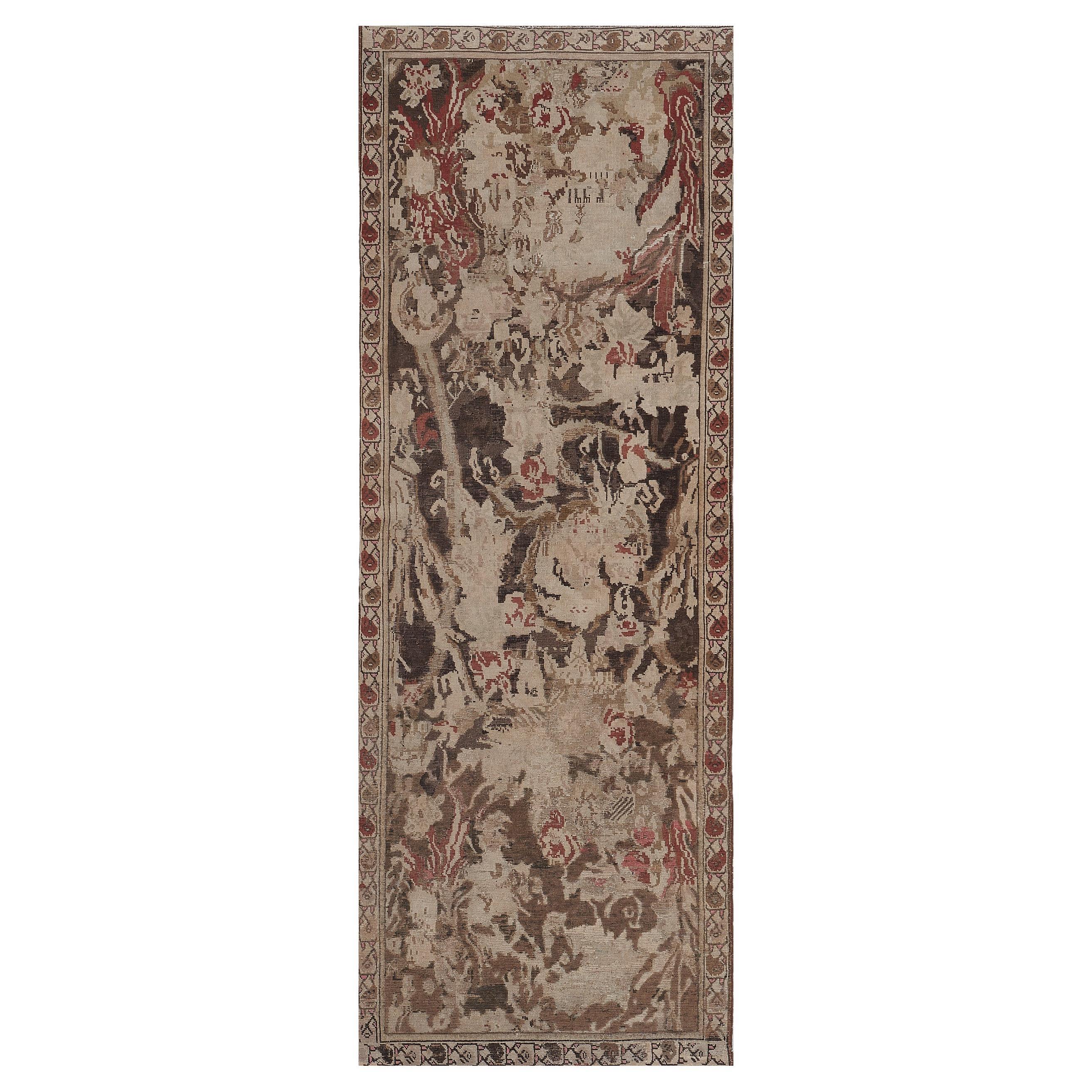Handwoven Traditional Wool Persian Karabagh Stylized Flora Runner For Sale