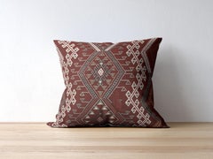 Handwoven Tribal Cushion Cover in Red and Cream, 45x45 cm Kilim Pillow