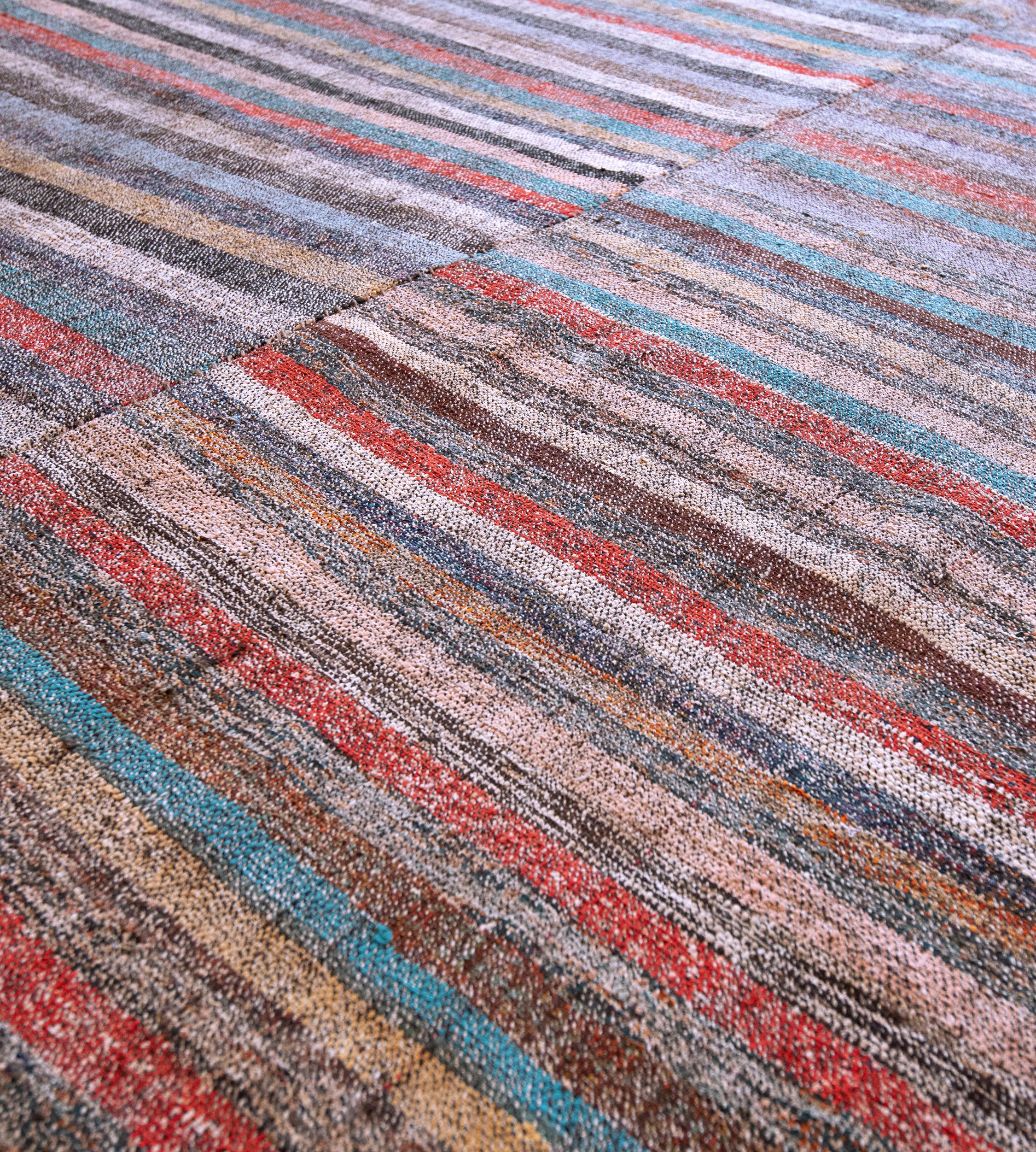 Hand-Knotted Handwoven Turkish Flatweave Carpet For Sale