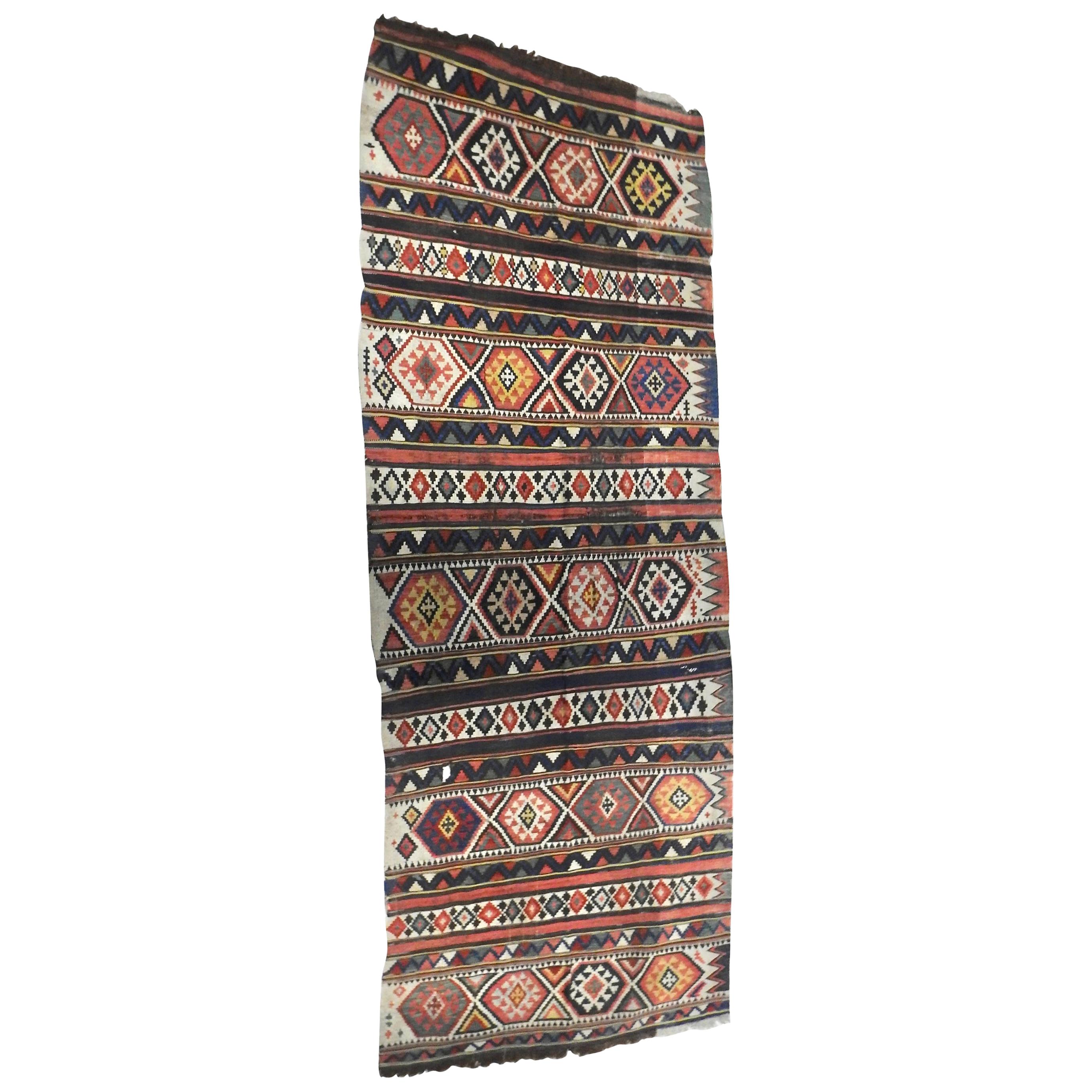 Handwoven Turkish Kilim Carpet Runner For Sale