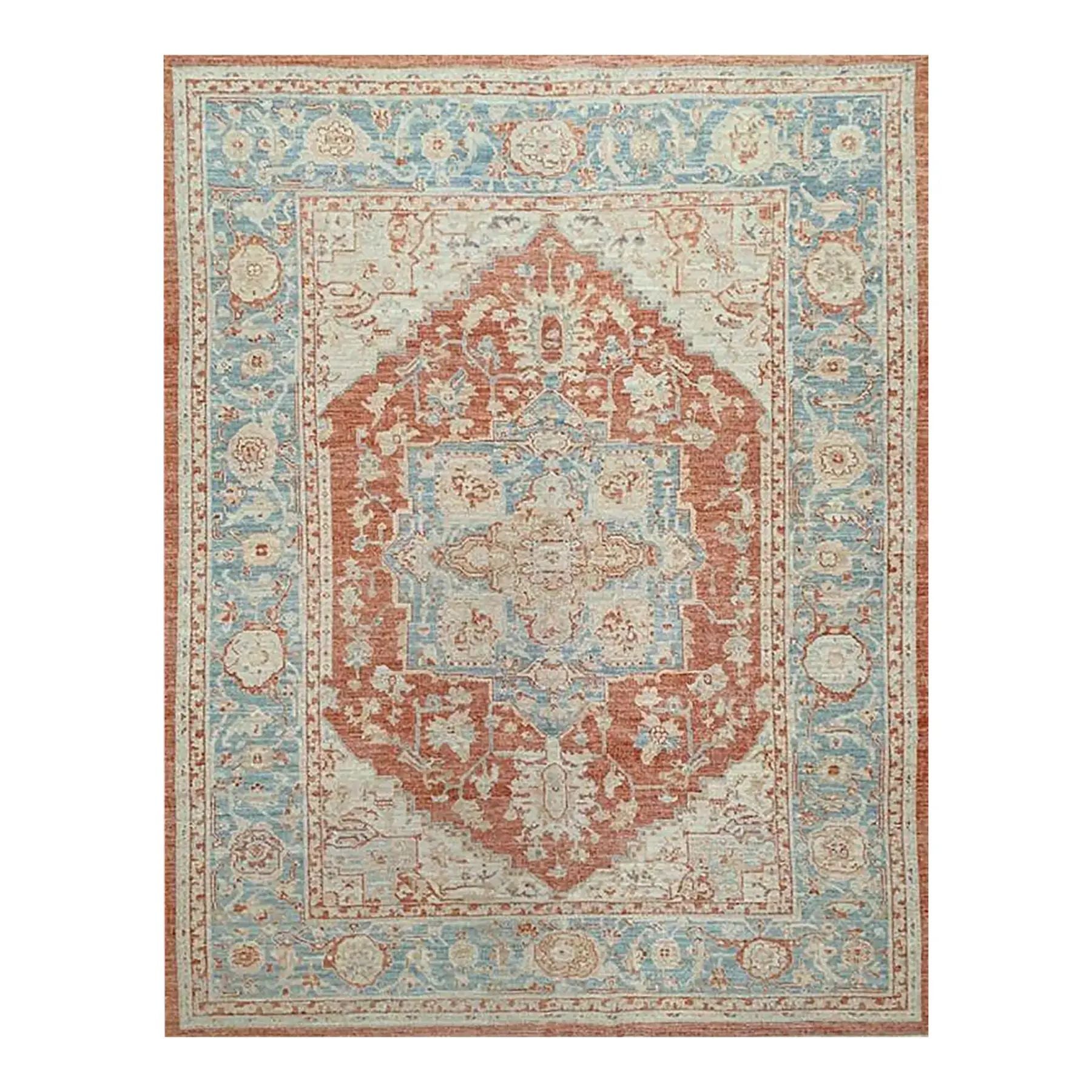 Handwoven Turkish Oushak Wool Area Rug, Traditional Floral Design Carpet 6' x 8' For Sale