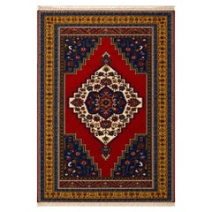 Handwoven Turkish Wool Rug 325 x 210 cm Large Vintage Red Blue Geometric Carpet