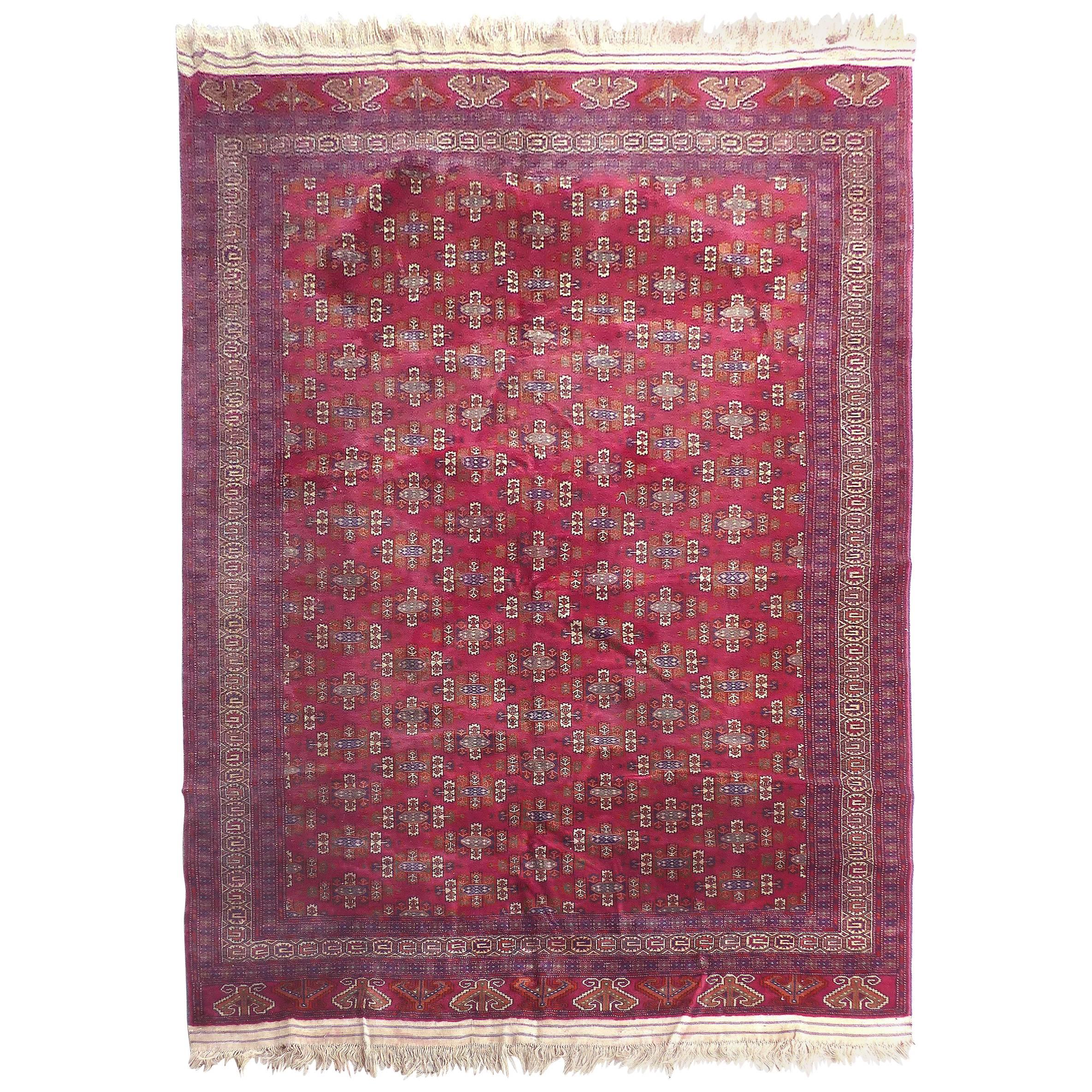 Handwoven Turkoman Armenian Wool and Silk Carpet, Mid-20th Century