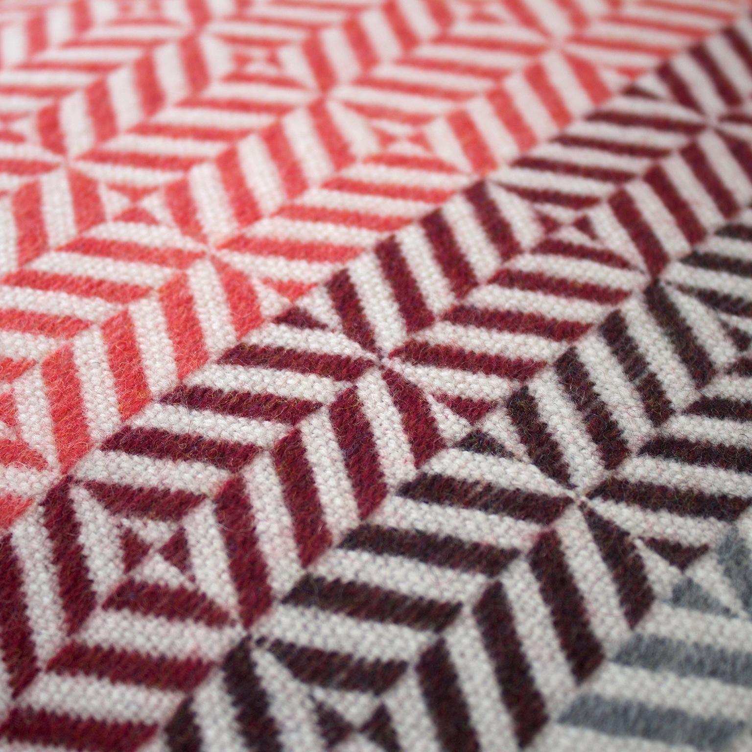 Mid-Century Modern Handwoven 'Uccle' Block Geometric Merino Wool Cushion Pillow, Papaya/Red/Grey For Sale