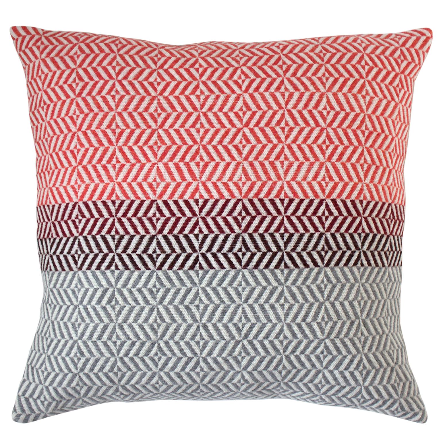 Handwoven 'Uccle' Geometric Large Merino Wool Cushion Pillow, Papaya