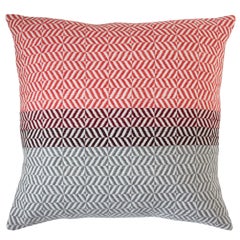 Handwoven 'Uccle' Block Geometric Merino Wool Cushion Pillow, Papaya/Red/Grey