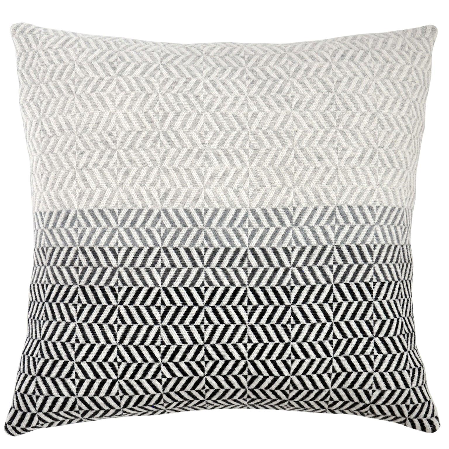 Handwoven Block Geometric Merino Wool Cushion Pillow Grey Black Neutral
