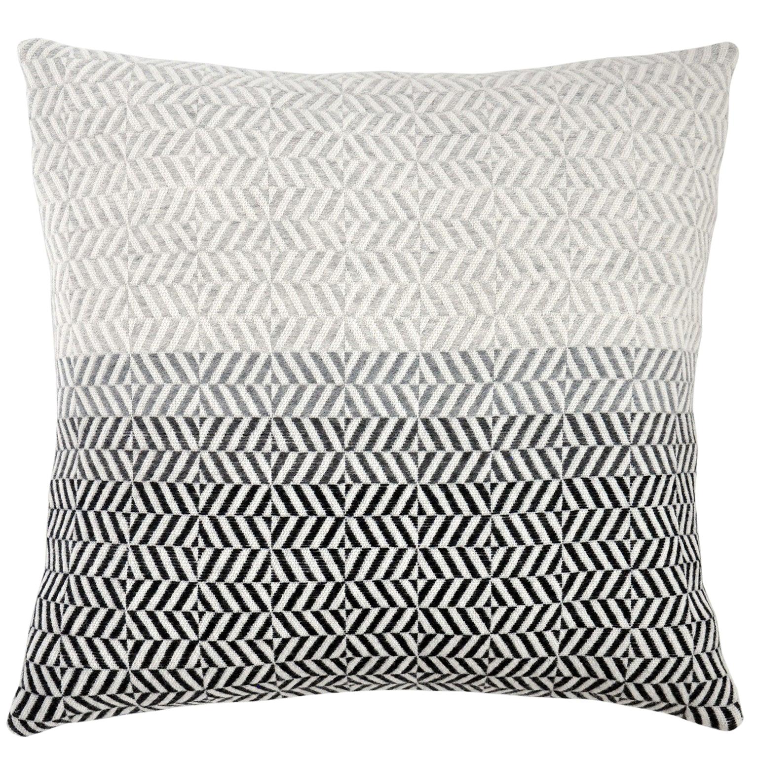 Coussin en laine mérinos géométrique tissé à la main « Uccle », gris perlé