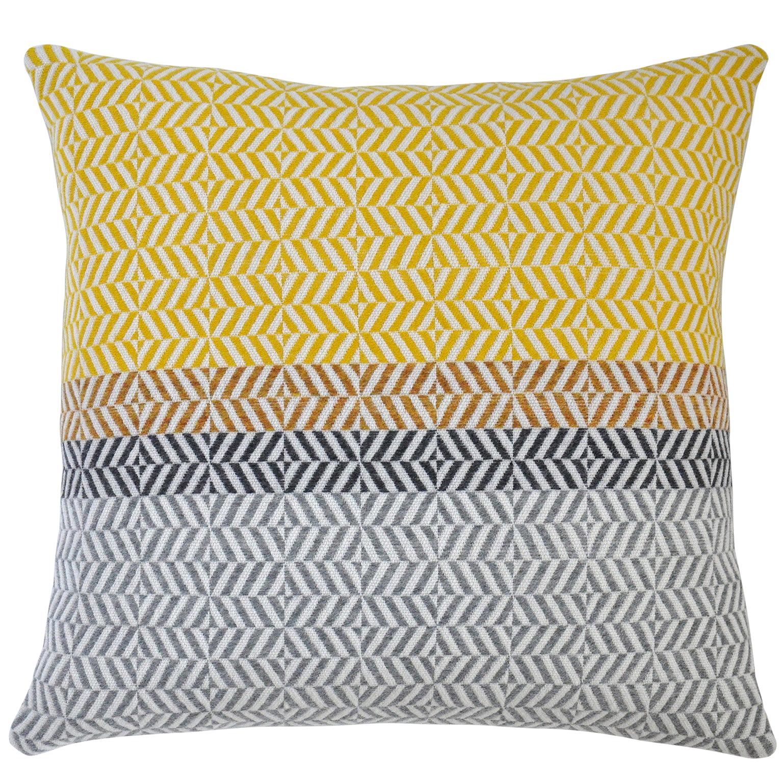 Handwoven 'Uccle' Block Geometric Merino Wool Cushion Pillow, Piccalilli / Grey