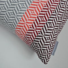 Handwoven Geometric Large Merino Wool Cushion Pillow, Dusty Pink Burgundy Grey