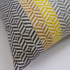 Handwoven Geometric Large Merino Wool Cushion Pillow, Yellow Grey Neutral