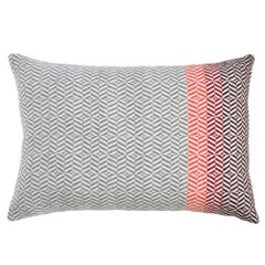 Handwoven 'Uccle' Geometric Large Merino Wool Cushion Pillow, Papaya/Grey