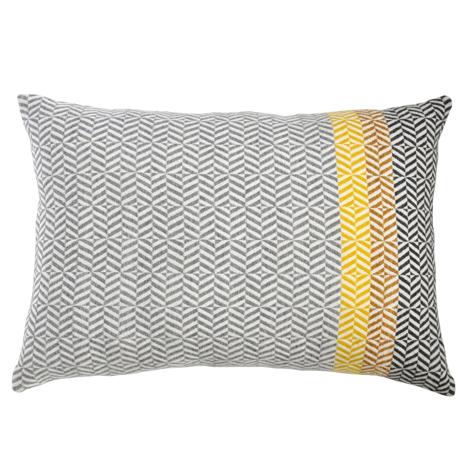 Handwoven Geometric Large Merino Wool Cushion Pillow, Yellow Grey Neutral