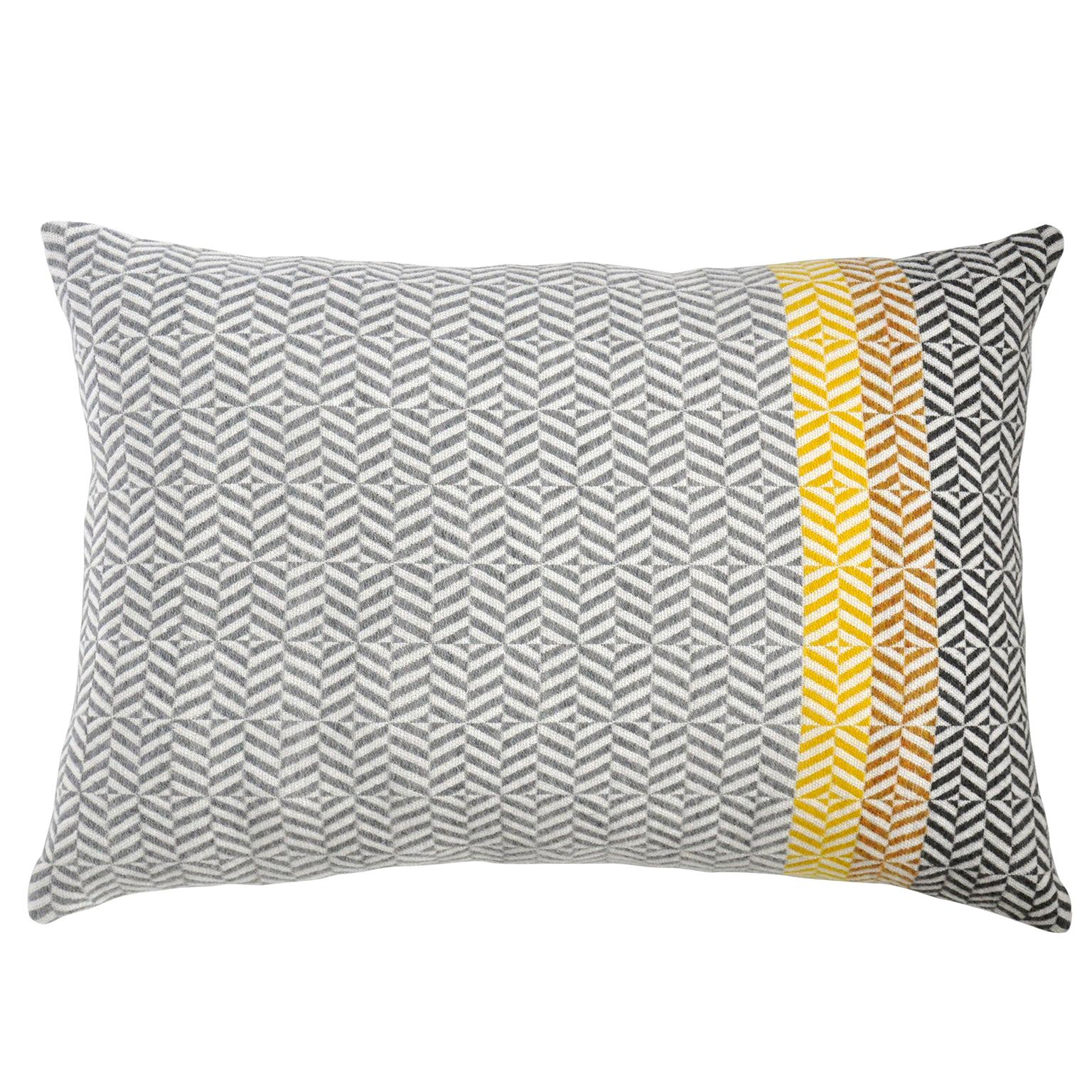  Handwoven 'Uccle' Geometric Large Merino Wool Cushion Pillow, Piccalilli/Greys For Sale