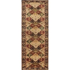 Tappeto persiano Bakhtiari tessuto a mano e tinto con coloranti vegetali, tappeto tribale in lana 3'x13'5"