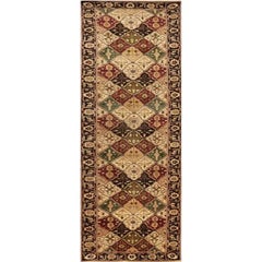 Tappeto persiano Bakhtiari tessuto a mano e tinto con coloranti vegetali, tappeto tribale in lana 3'x13'5"