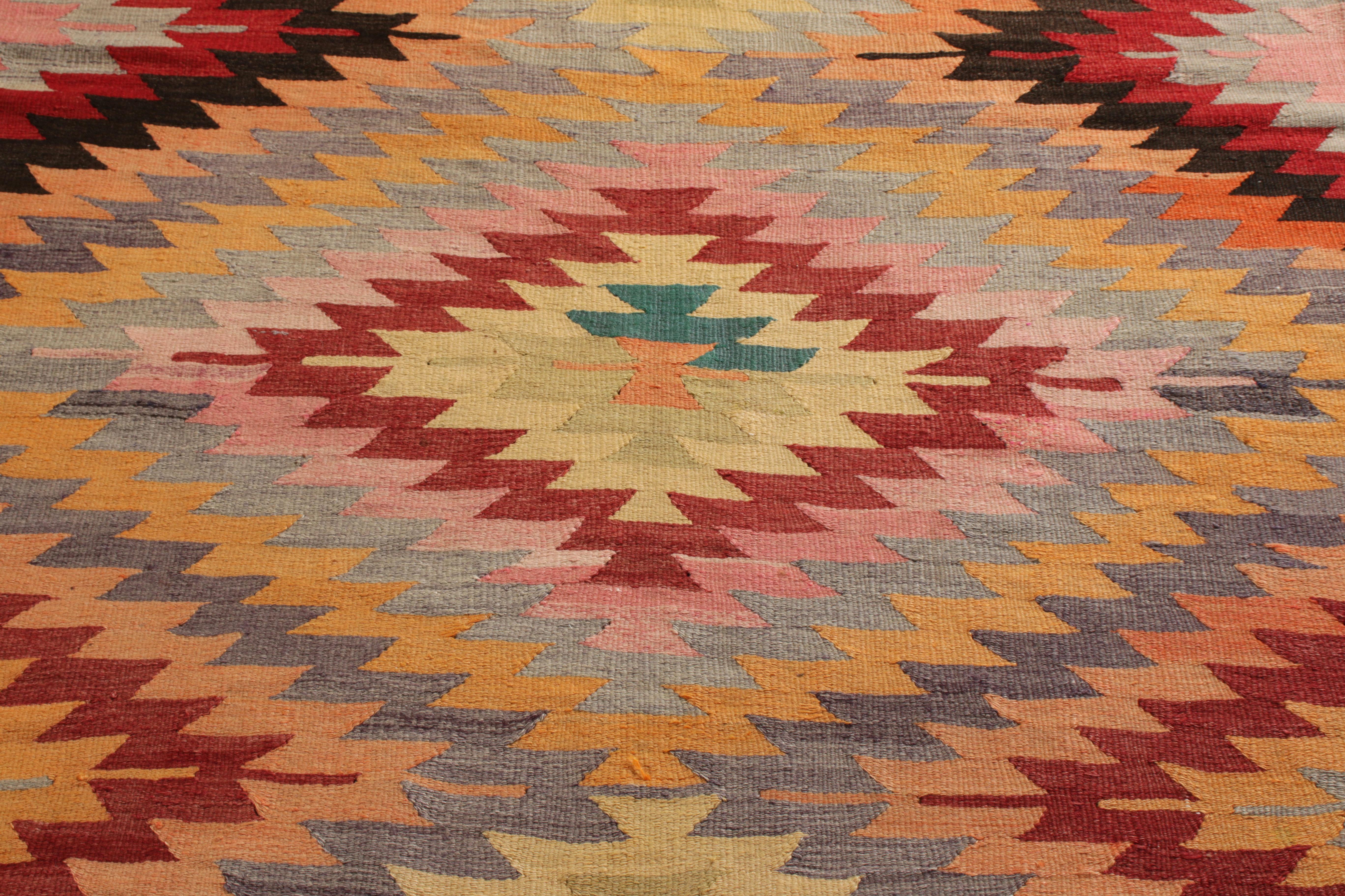 Turkish Vintage Afyon Kilim Rug in Multicolor All Over Geometric Pattern by Rug & Kilim For Sale