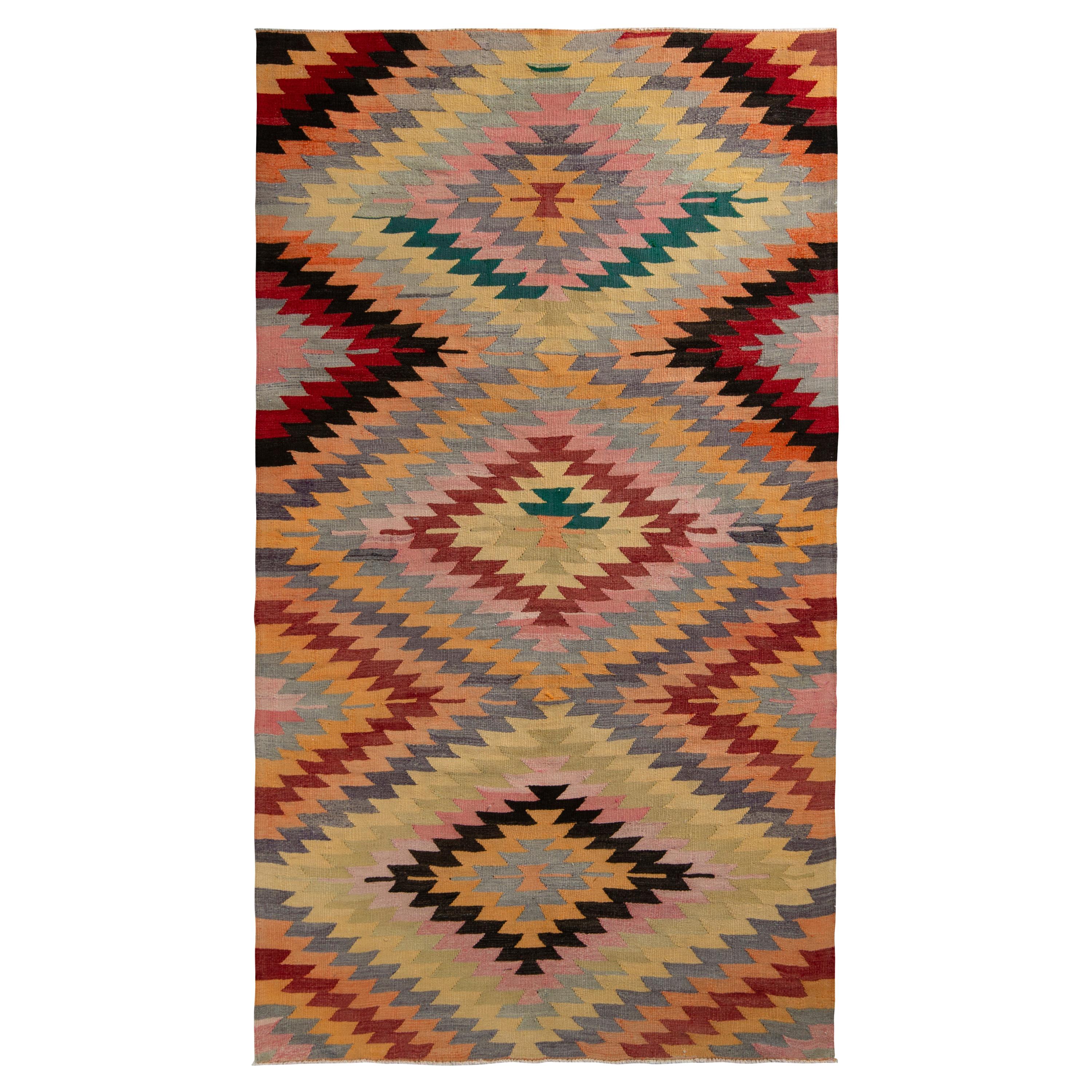 Vintage Afyon Kilim Rug in Multicolor All Over Geometric Pattern by Rug & Kilim