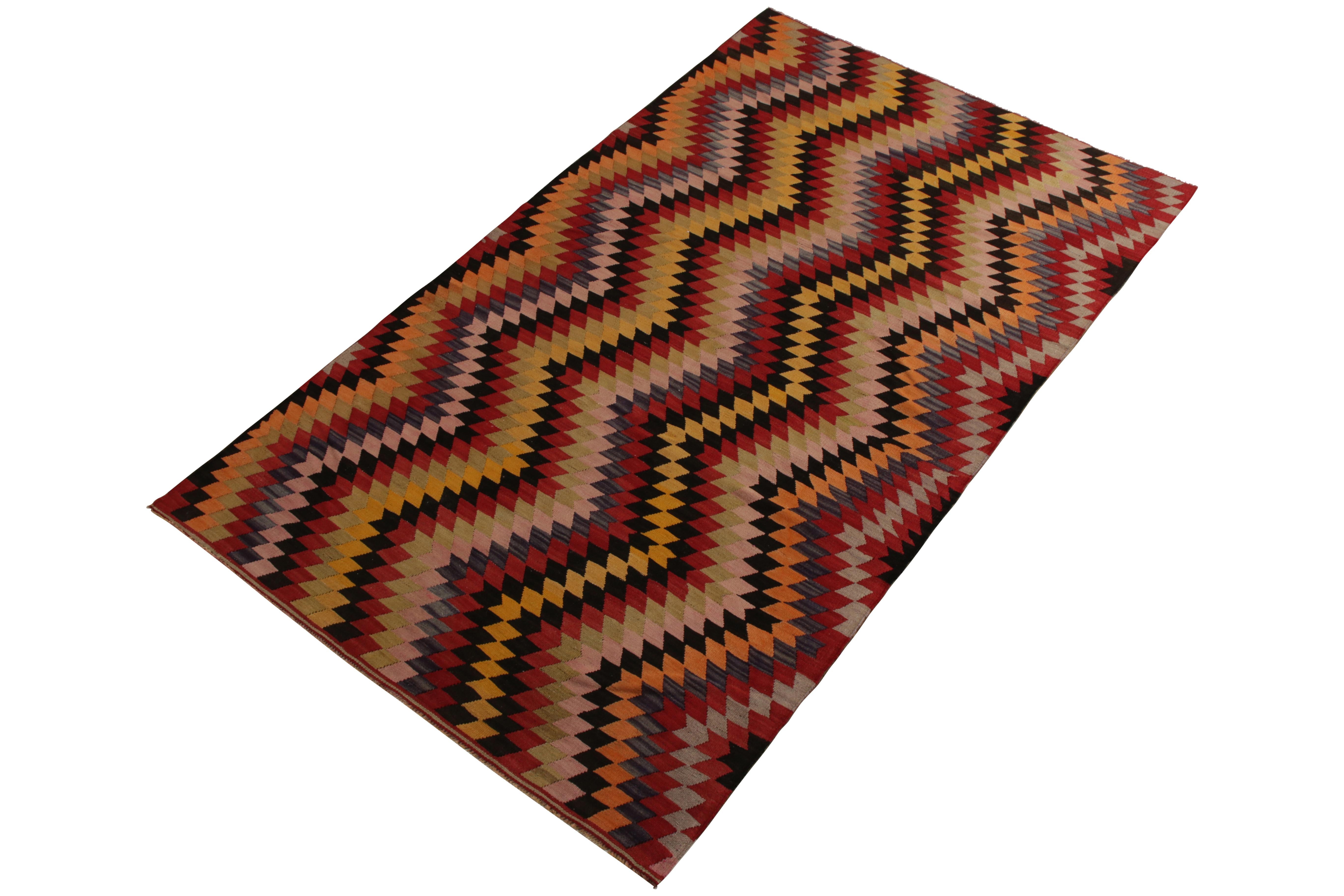 Tribal Vintage Afyon Kilim Rug in Red Multicolor Chevron Pattern by Rug & Kilim For Sale