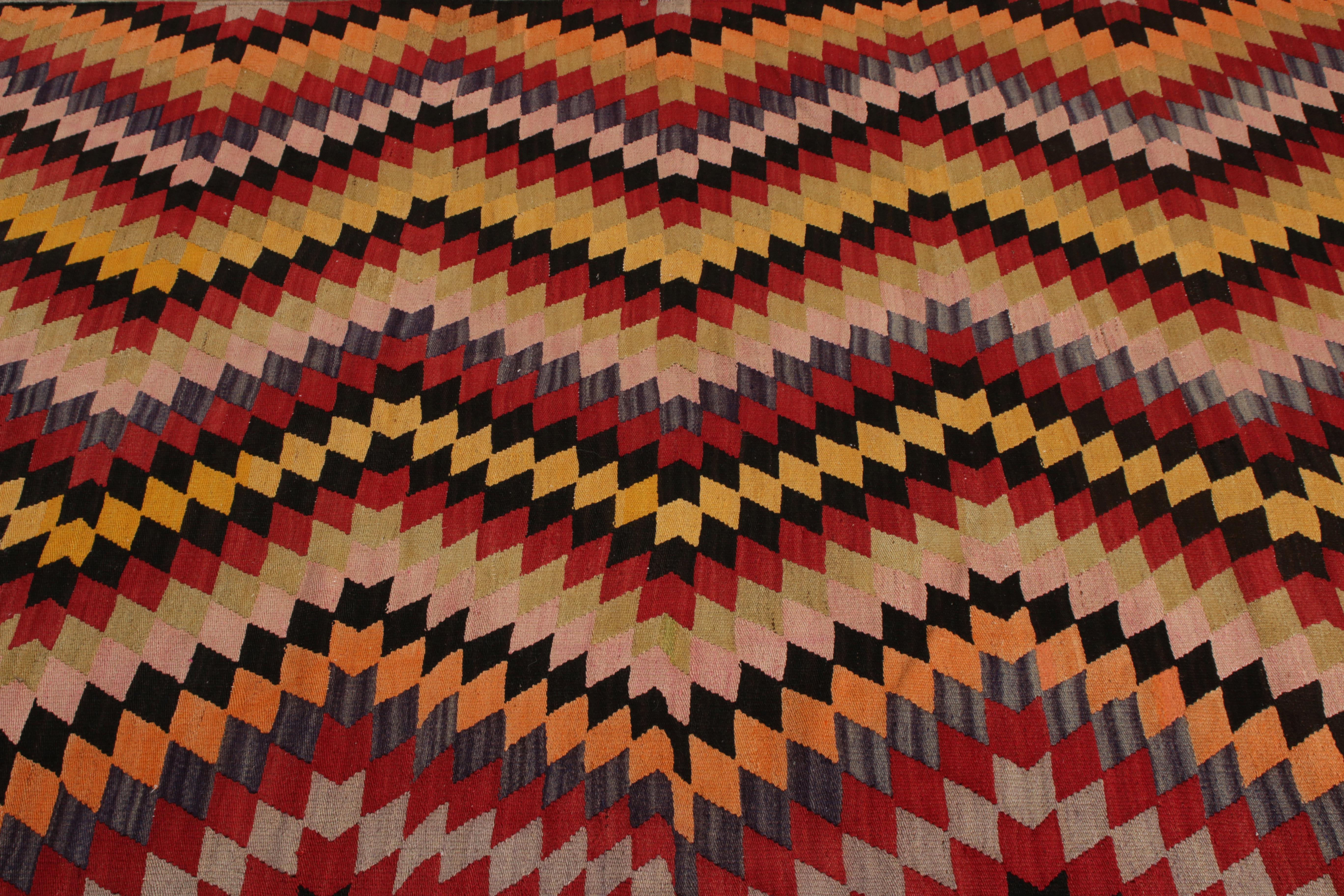 Turkish Vintage Afyon Kilim Rug in Red Multicolor Chevron Pattern by Rug & Kilim For Sale