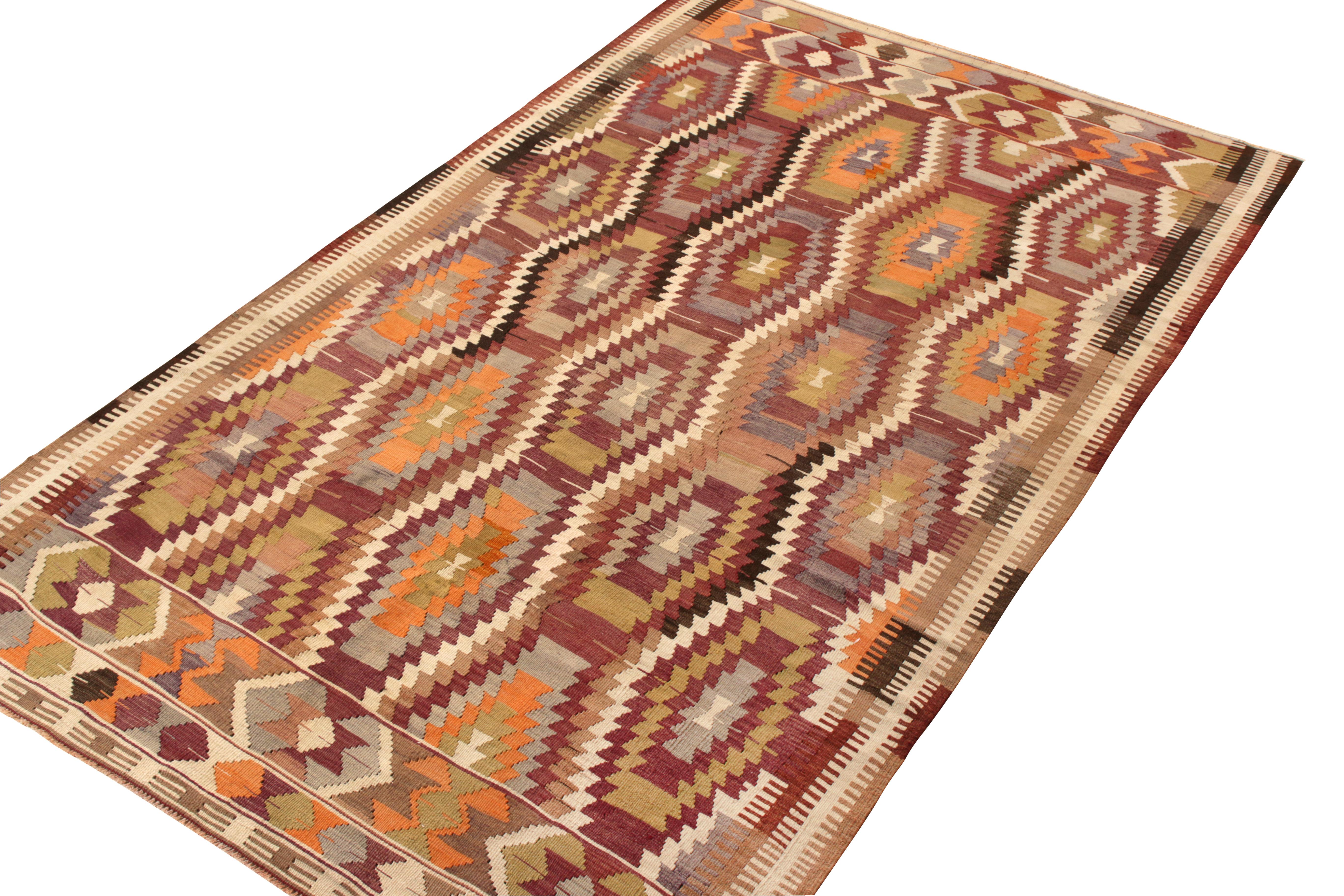 Tribal Handwoven Vintage Antalya Kilim Rug in Beige Geometric Pattern by Rug & Kilim For Sale